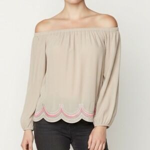 Lilly Pulitzer | Adrina Silk Blend Off Shoulder Scalloped Boho Peasant Blouse M